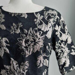 Luisa Cerano Charcoal Metallic Floral Jacquard Shift Dress with Pockets – US 12